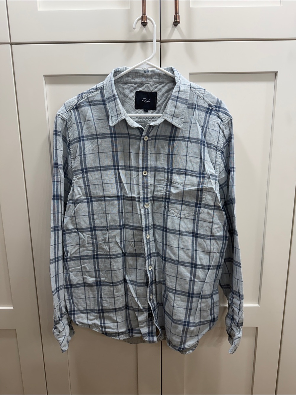 Rails Men's Light Blue and Navy Plaid Button-Down Shirt